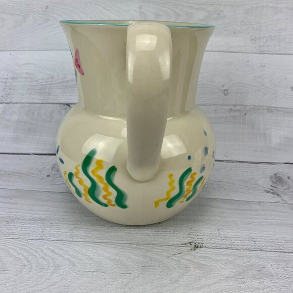 Studio Nova BARRIER REEF Y2310 Two Fish Aqua Trim Stoneware 60 oz 7" Pitcher - Picture 3 of 9